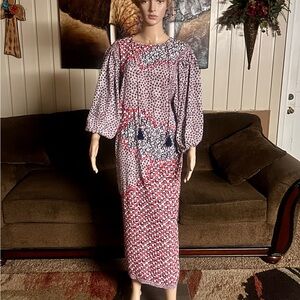 Diane Freis ~ Vintage ~ X-Large ~ Blue/Red/White ~ Floral/Mix Print ~ Maxi Dress